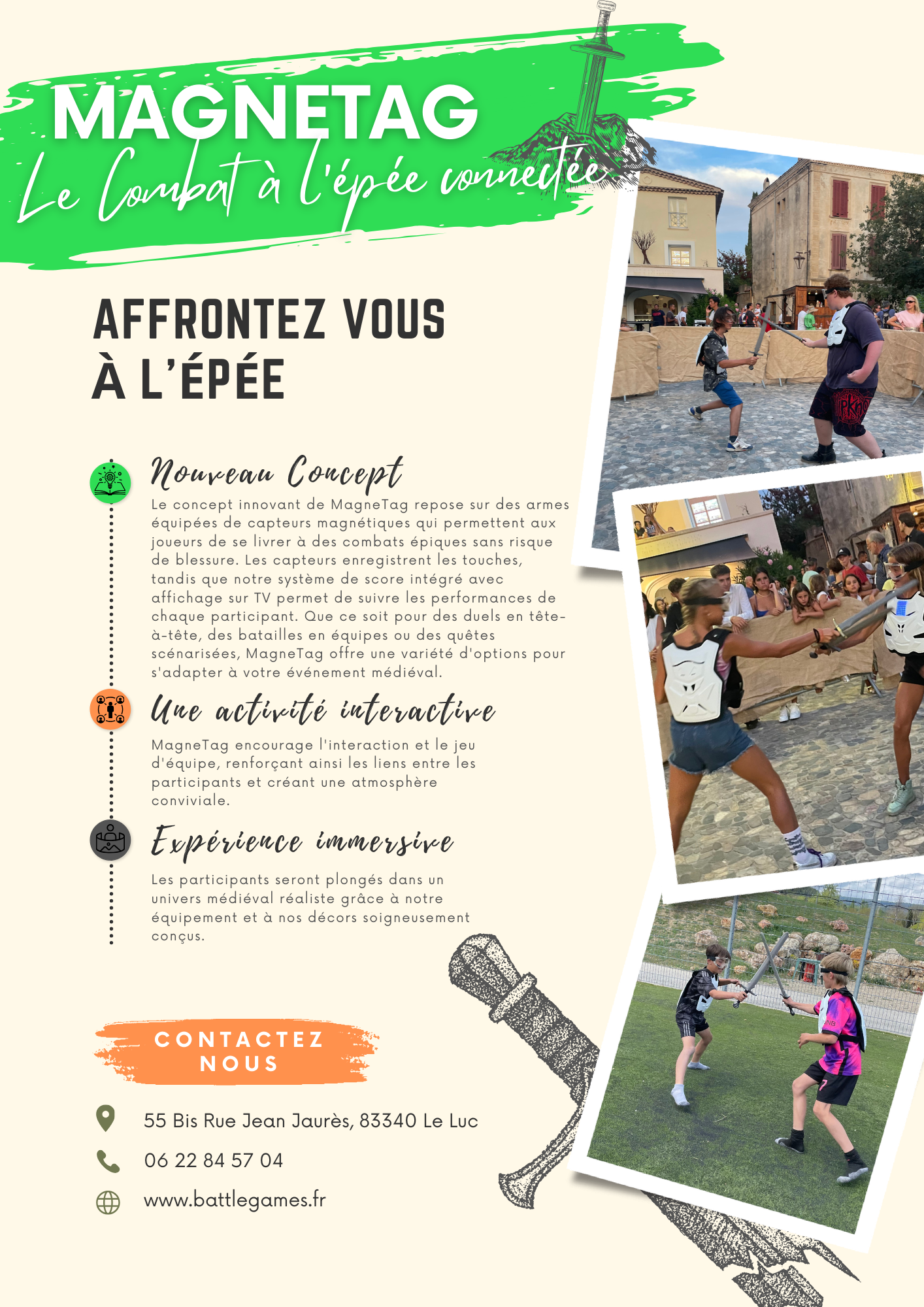 magneTag le combat a l epee connectee pour vous affrontez dans des combats passionnants en mode medieval ou gladiateur partout dans le var et autour de Frejus